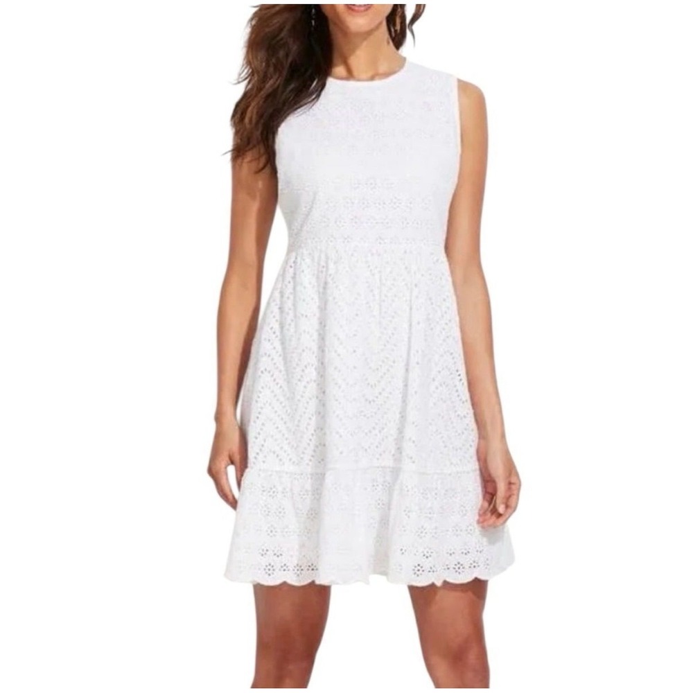 Vineyard Vines Allamanda Sleeveless White Eyelet Dress 00 Preppy Summer Mini